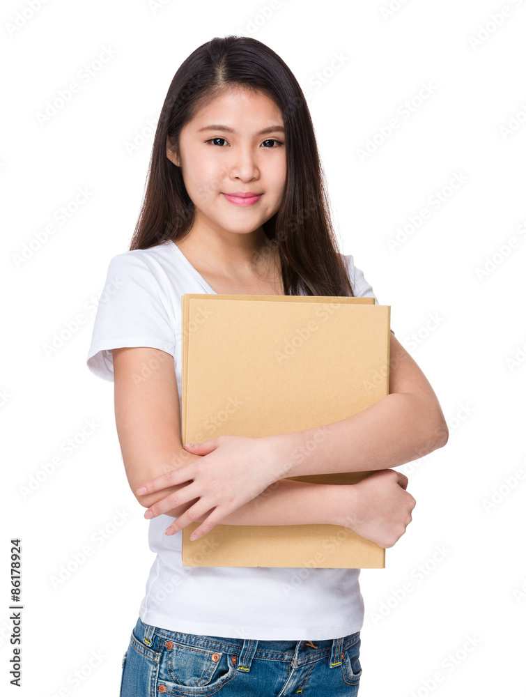 Young girl hold with file board