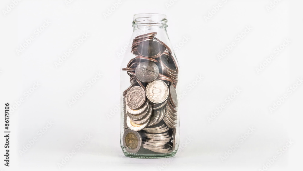 Timelape Saving money coin isolated on white background Timelape Saving money coin isolated on white background