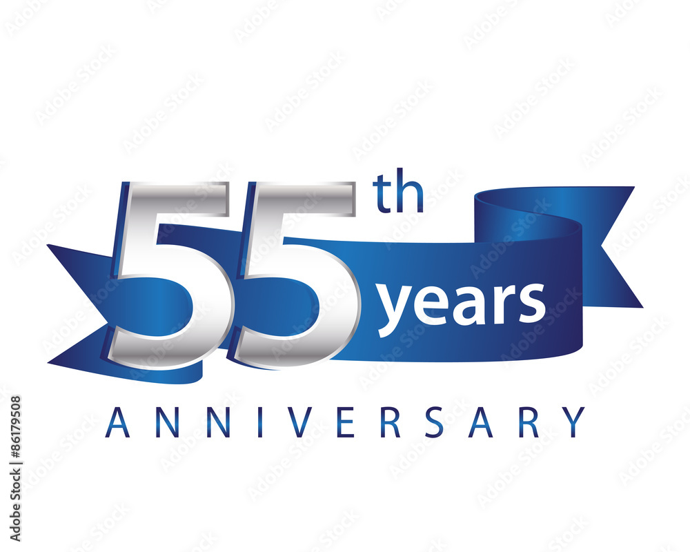 55 Years Anniversary Logo Blue Ribbon