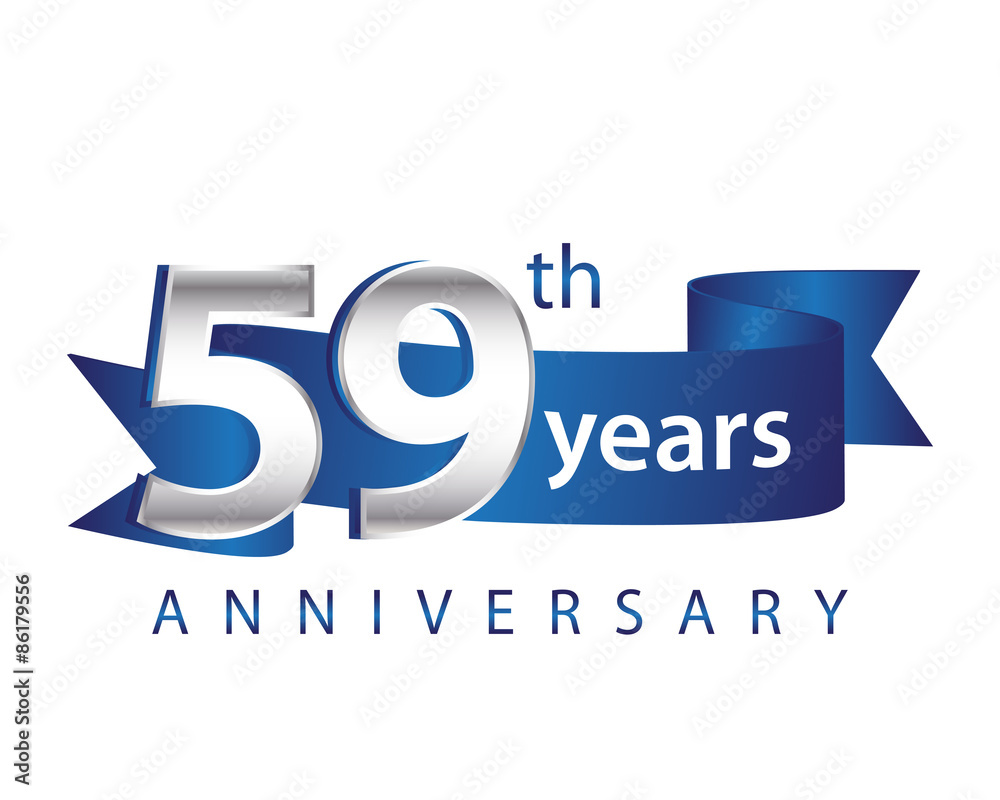 59 Years Anniversary Logo Blue Ribbon