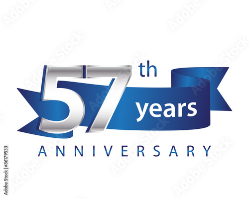 57 Years Anniversary Logo Blue Ribbon