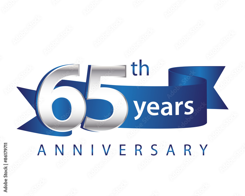 65 Years Anniversary Logo Blue Ribbon
