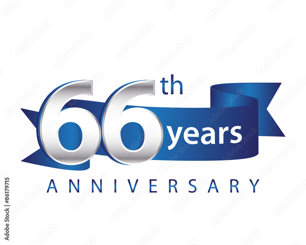 66 Years Anniversary Logo Blue Ribbon