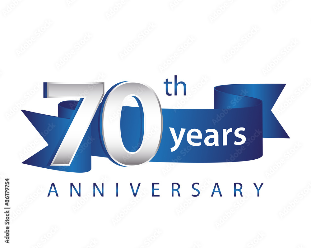 70 Years Anniversary Logo Blue Ribbon