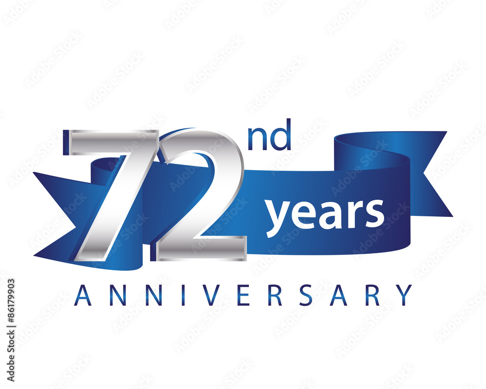 72 Years Anniversary Logo Blue Ribbon