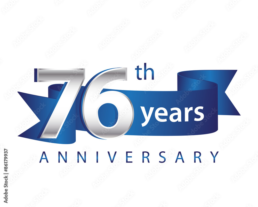 76 Years Anniversary Logo Blue Ribbon