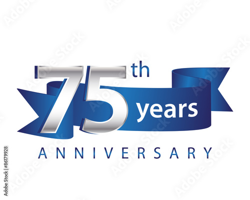 75 Years Anniversary Logo Blue Ribbon