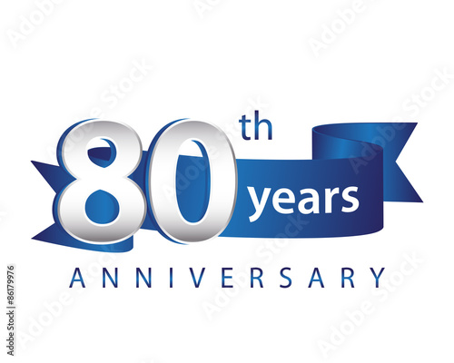 80 Years Anniversary Logo Blue Ribbon