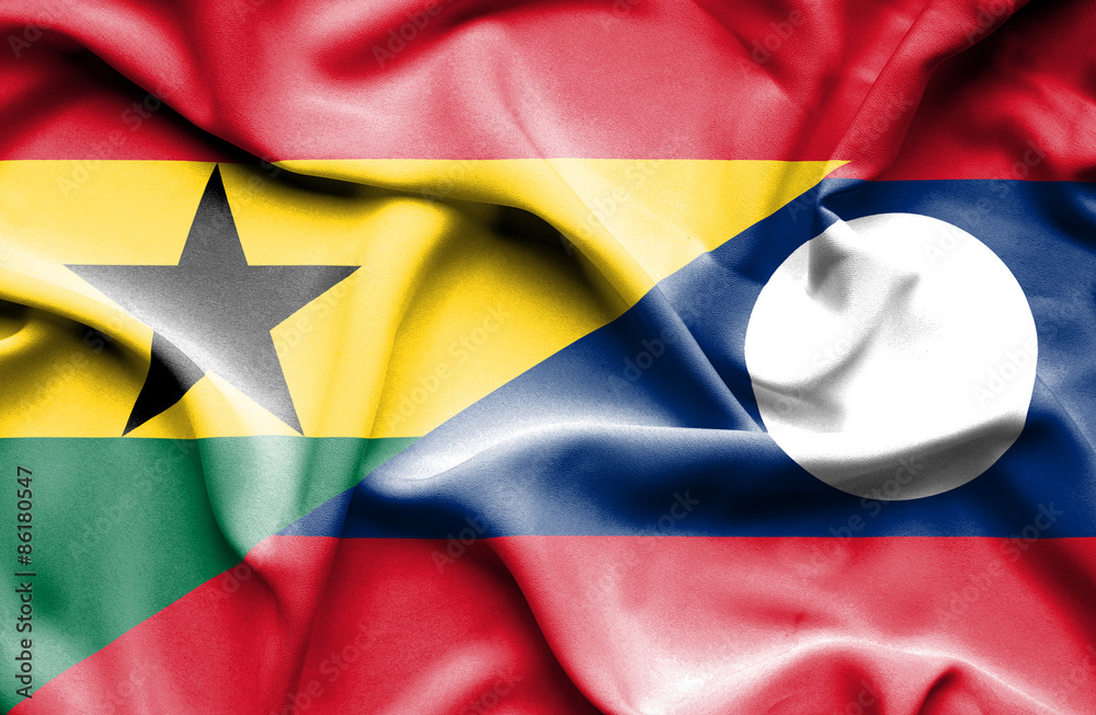 Waving flag of Laos and Ghana Waving flag of Laos and Ghana