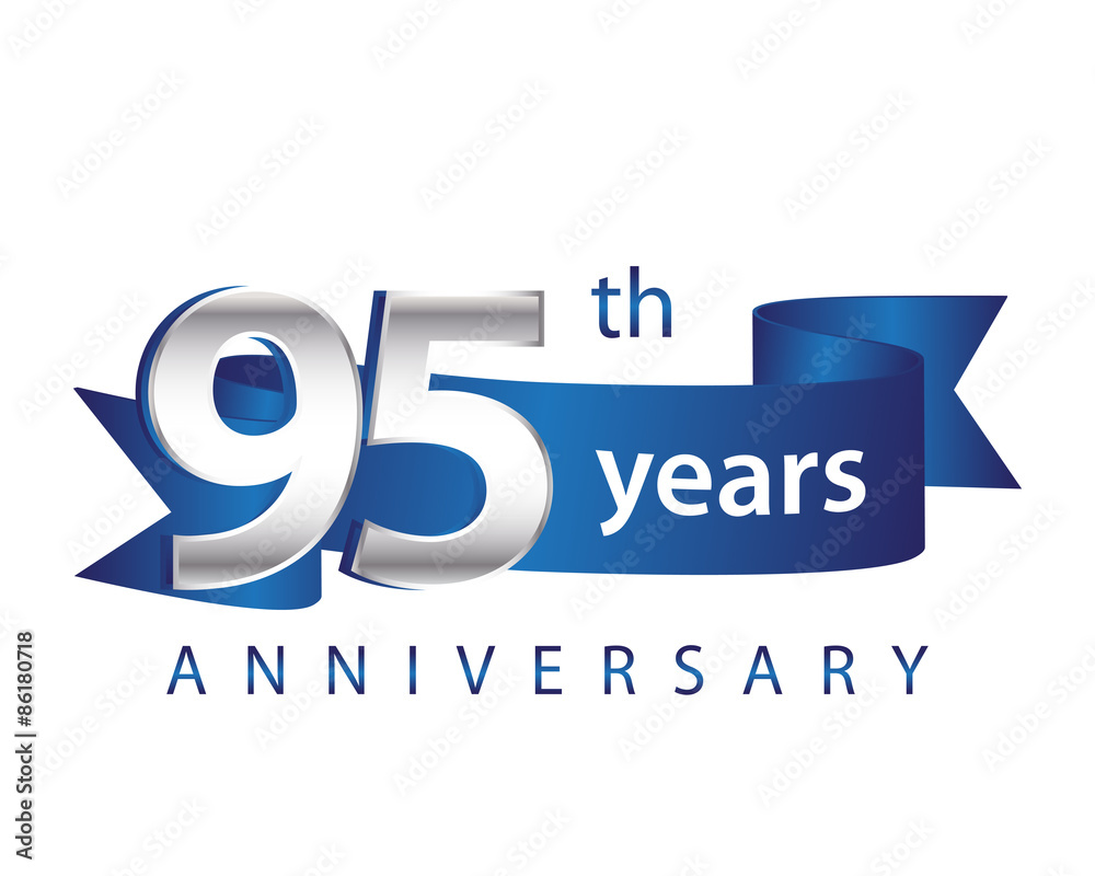 95 Years Anniversary Logo Blue Ribbon