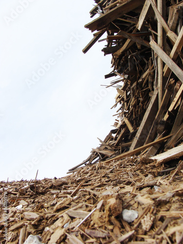wave of wood stack on a demolition site