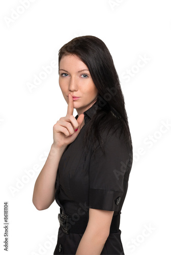 Woman in black dress isolated on wahite background photo