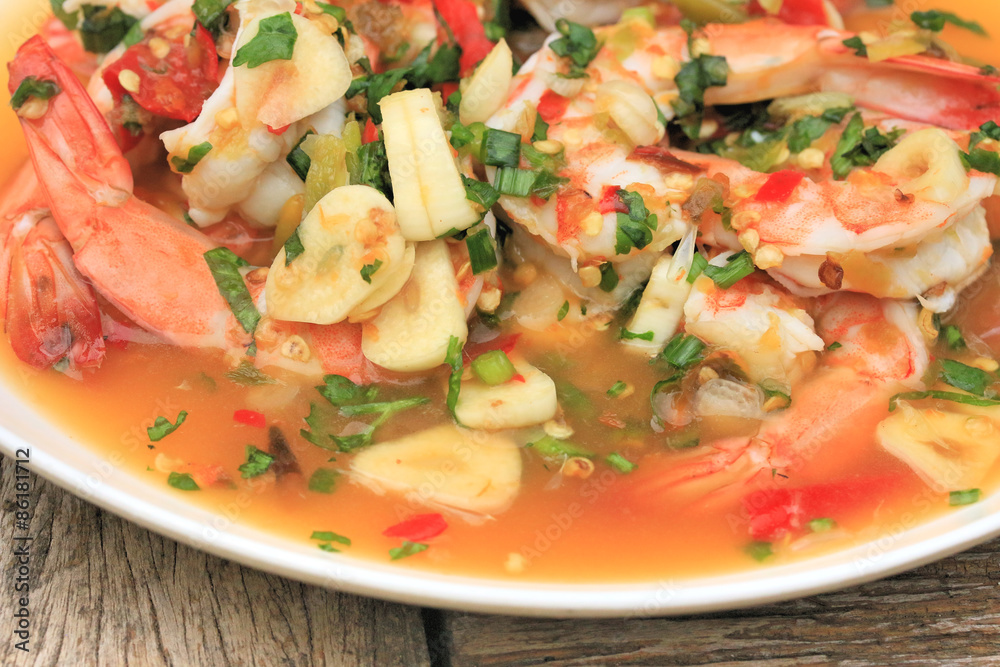 Spicy salad and shrimp - asia food