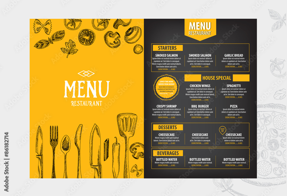 Cafe menu restaurant brochure. Food design template. - obrazy, fototapety, plakaty 