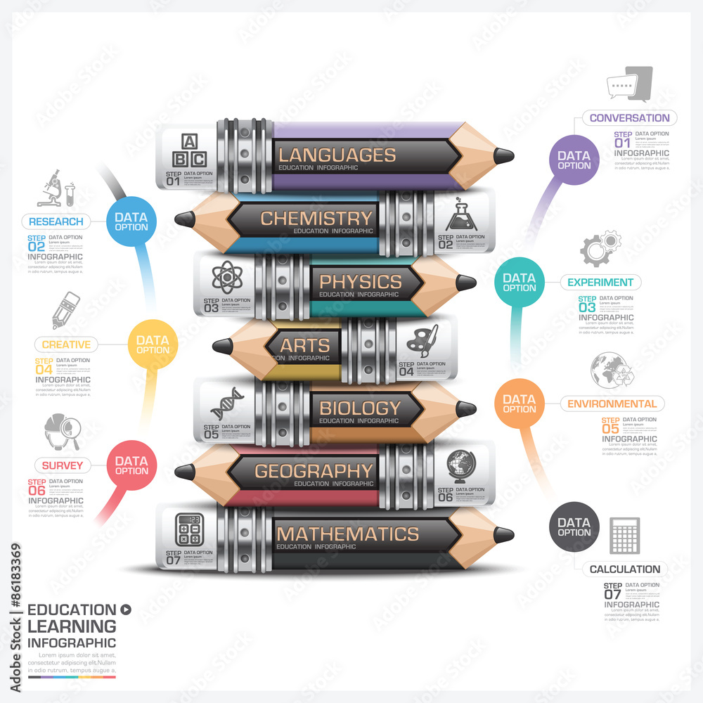 Fototapeta premium Education And Learning Subject Pencil Step Infographic Diagram