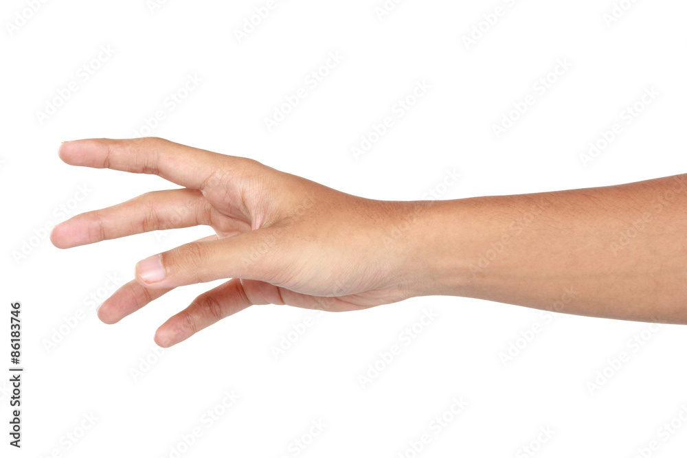 Reaching hand gesture, isolated in white background