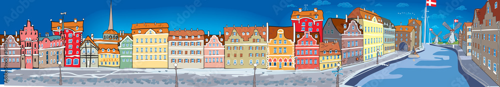 Nordic city Copenhagen, capital of Denmark. Vector