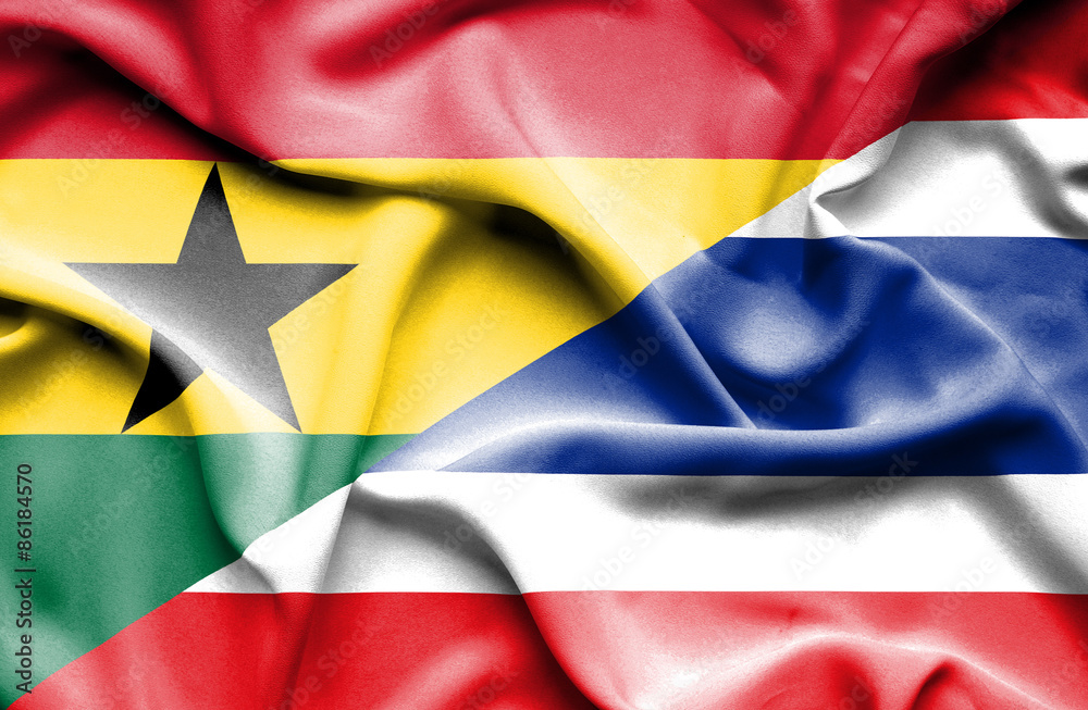 Waving flag of Thailand and Ghana