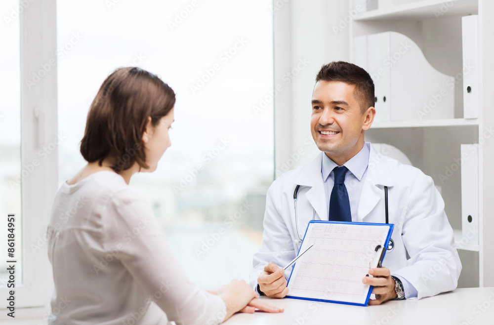 smiling doctor and young woman meeting at hospital smiling doctor and young woman meeting at hospital