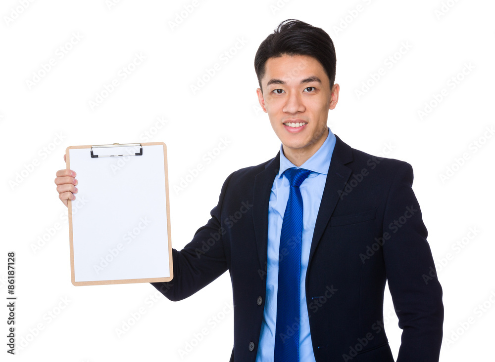Businessman show with clipboard Businessman show with clipboard