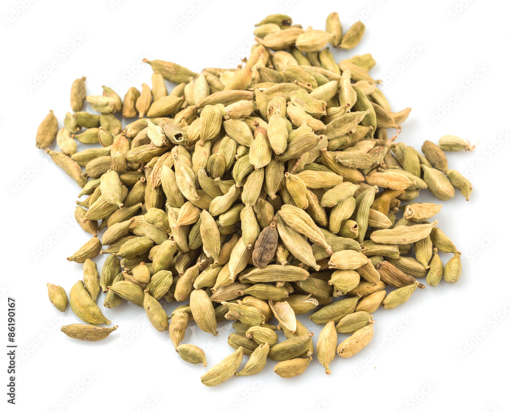 Cardamom spices over white background Cardamom spices over white background