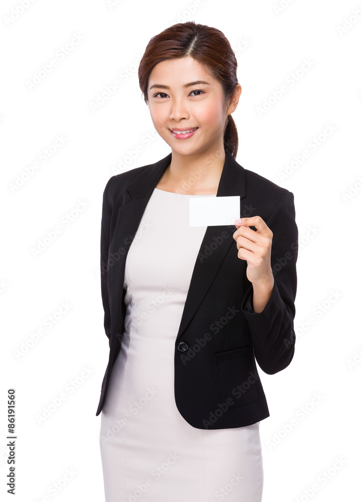 Businesswoman show with the namecard Businesswoman show with the namecard