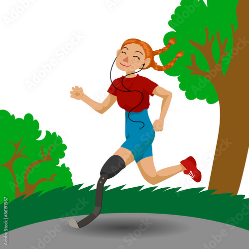 Cute running girl in cartoon style. 