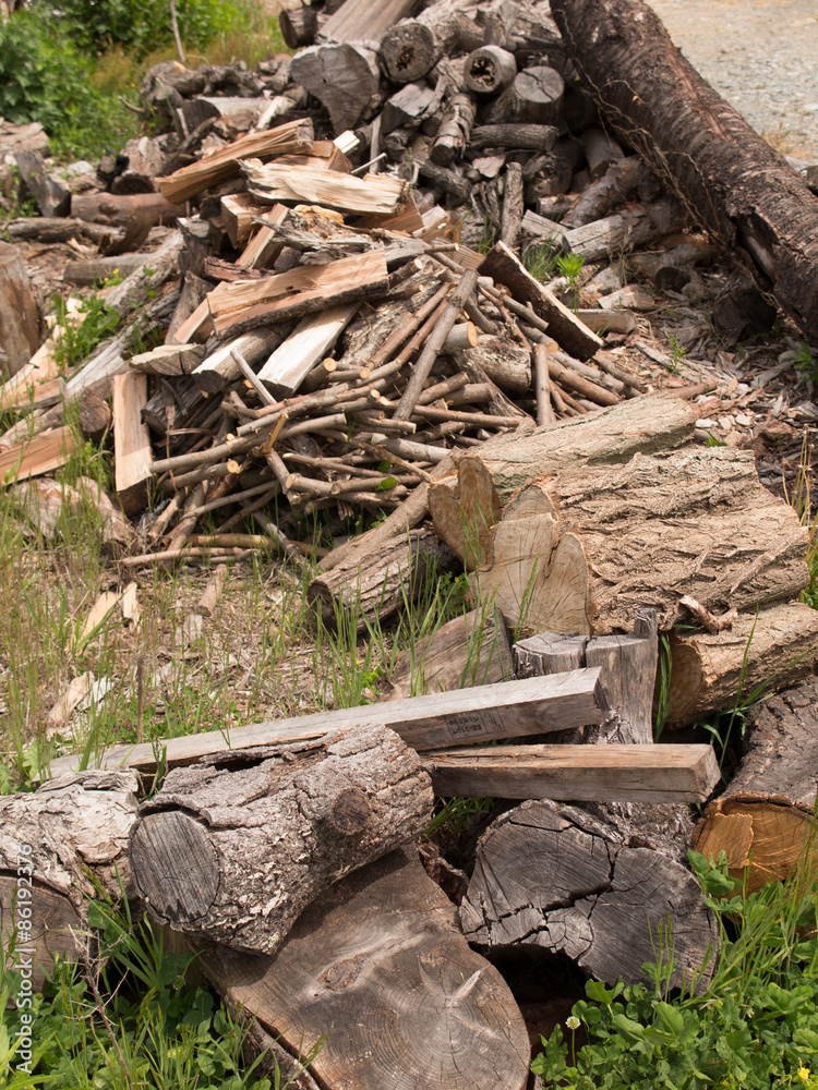 Obraz premium 積み上げられた薪