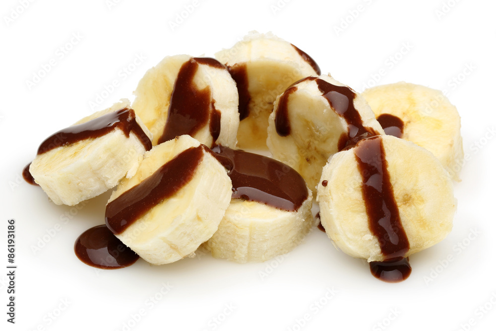 Chocolate sauce and banana slices Chocolate sauce and banana slices