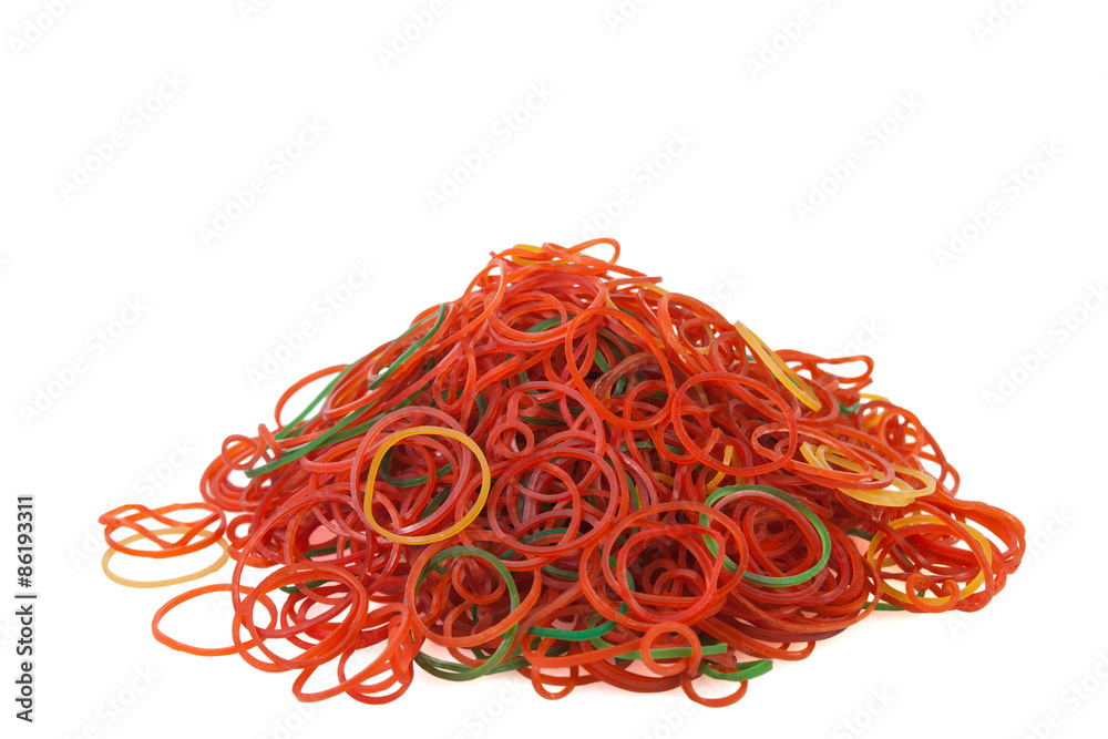 Pile of old rubber bands on a white background. Pile of old rubber bands on a white background.