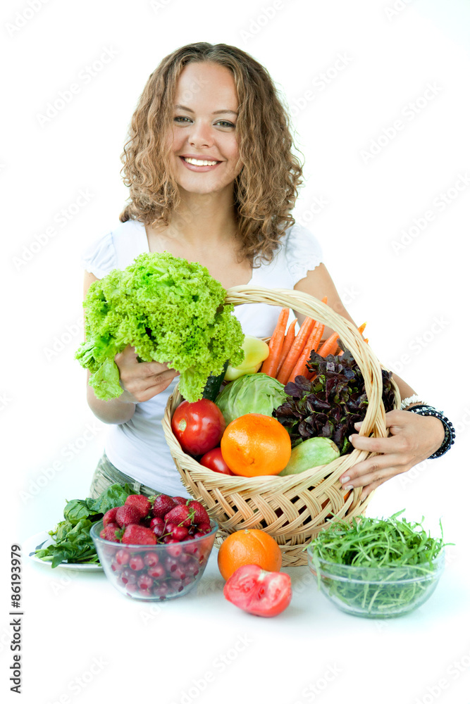Eating Series: Young Woman Holding Fruit and Vegetables Eating Series: Young Woman Holding Fruit and Vegetables