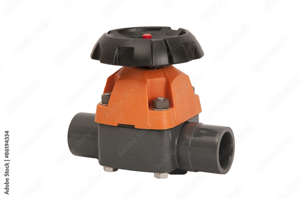 isolated orange and black valve fettings-PVC on white background 