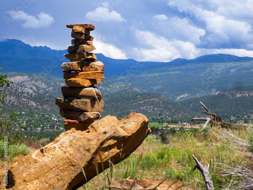 Εκτύπωση καμβά Orange rock cairn trail marker on Raider's Ridge trail in Durango, Colorado