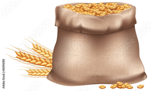 Photo Sack of wheat grain. Photo-realistic EPS10 vector illustration.