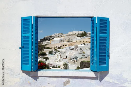 Fototapeta Tradycyjna architektura wioski Oia na wyspie Santorini, Gre