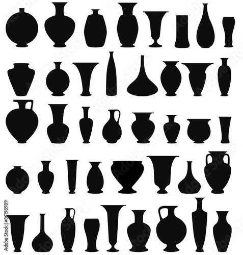 Vase set. Pot Pottery Vases greek Home Interior Greece Decoration. Vector icon collection.