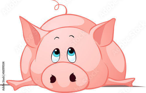 big fat pig lay down - vector illustration
