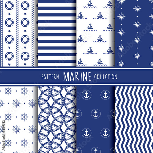 Marine pattern collection. Vector illustration.