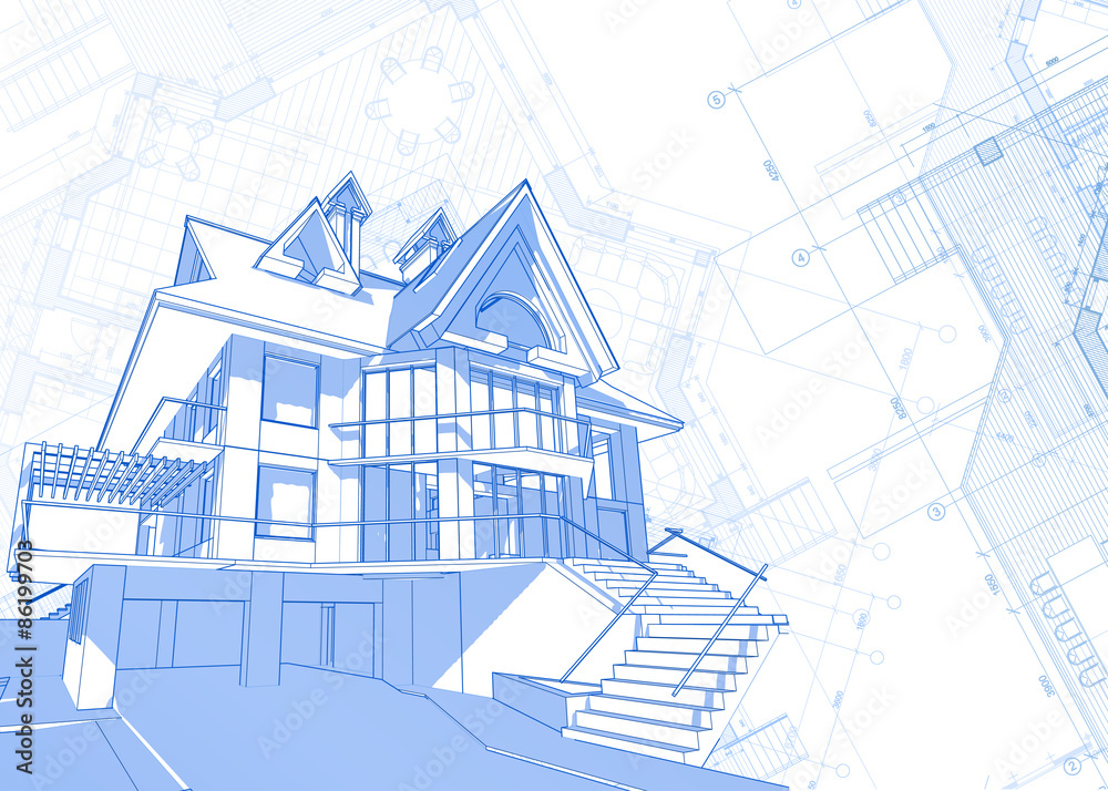 architecture blueprint - house draw & plans / vector illustration
