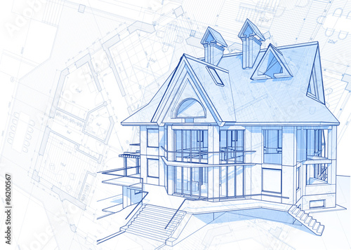 architecture blueprint - house draw & plans / vector illustration
