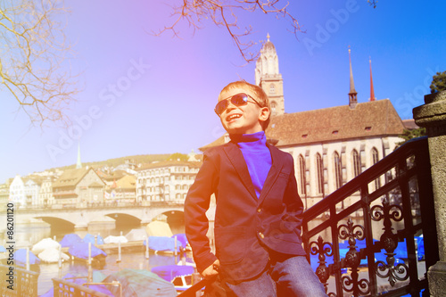 happy little boy travel in Zurich, Switzerland © nadezhda1906