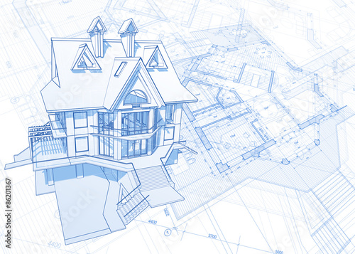 architecture blueprint - house draw & plans / vector illustration

