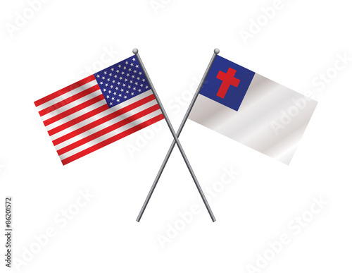 American and Christian Flags Illustration