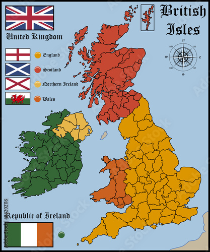 Map and Flags of British Isles