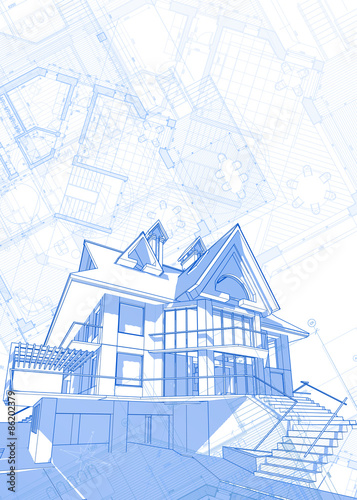 architecture blueprint - house draw & plans / vector illustration
