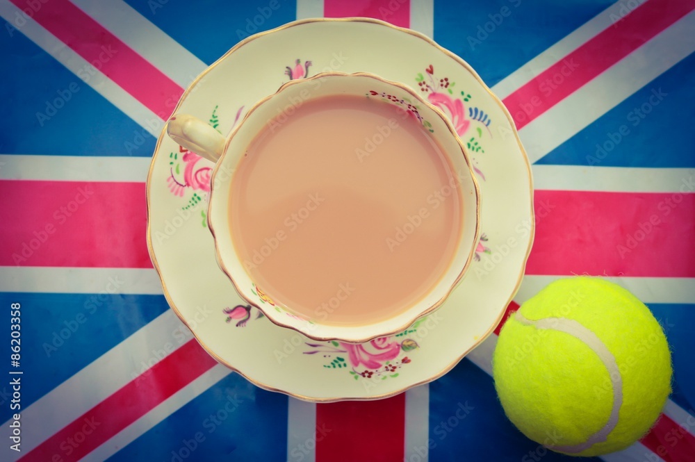 British Tennis - A cup of tea and a tennis ball on a union jack Stock Photo  | Adobe Stock