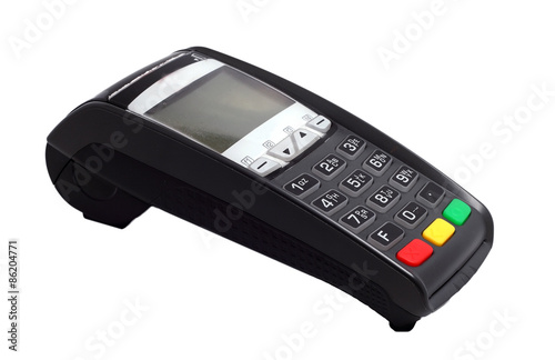 terminal for payment cards on a white background