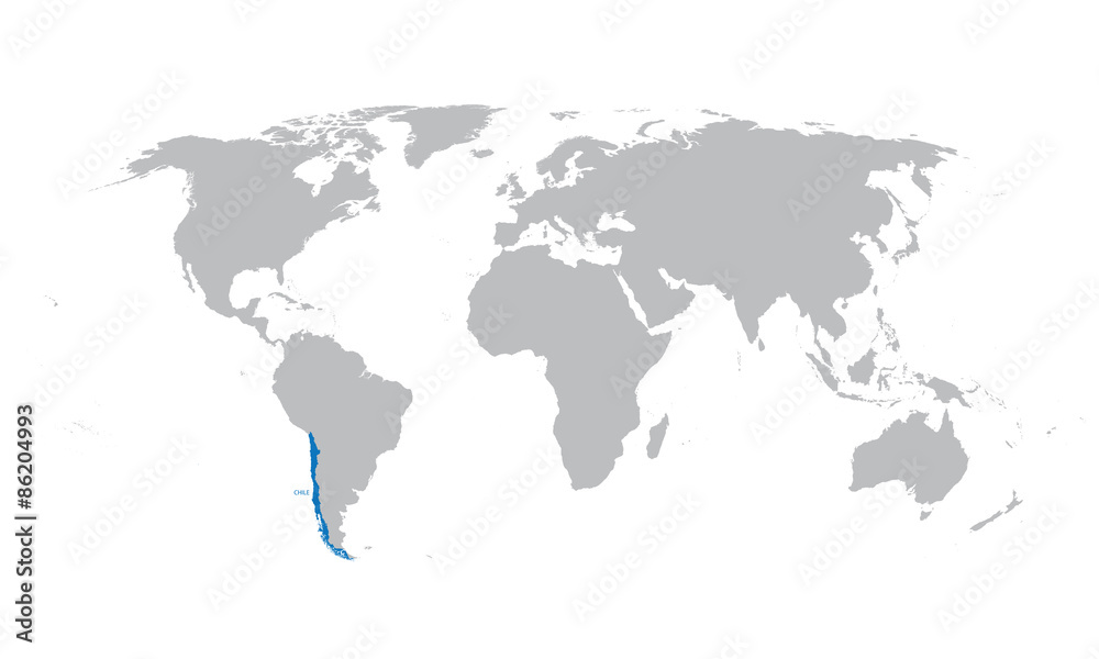 Fototapeta premium grey map of the world with indication of Chile