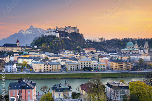 Salzburg, Austria. Image of Salzburg during twilight dramatic sunset.