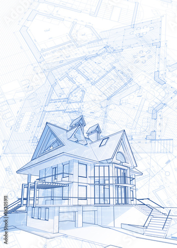 architecture blueprint - house draw & plans / vector illustration
